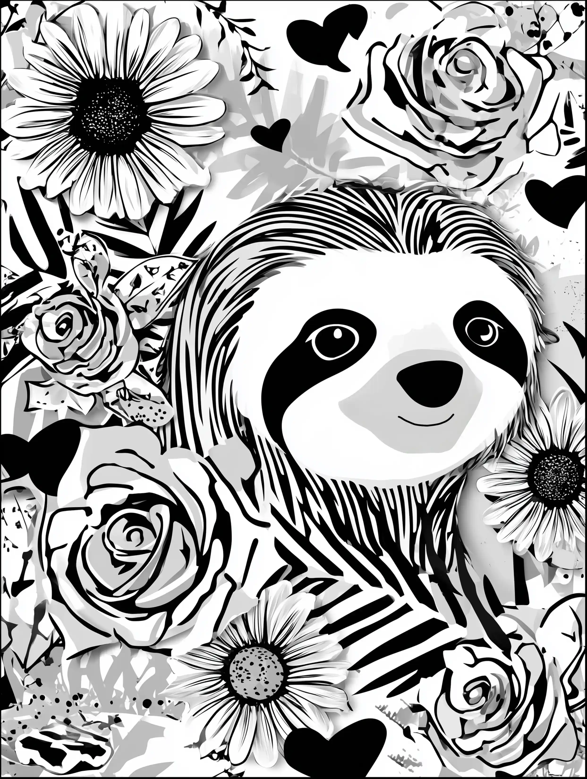 Free printable zoo coloring sheet featuring a smiling sloth